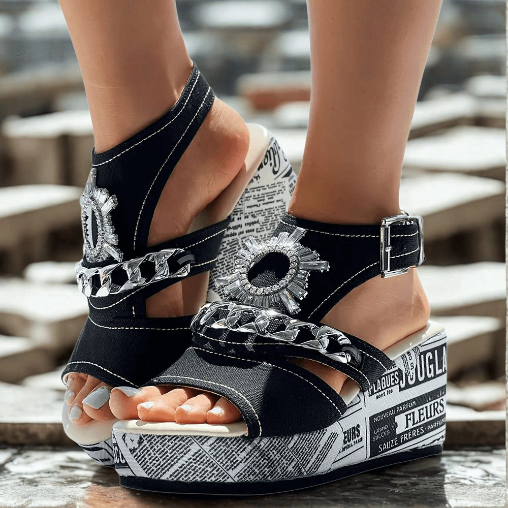 Sorbonne Denim Wedge Sandals