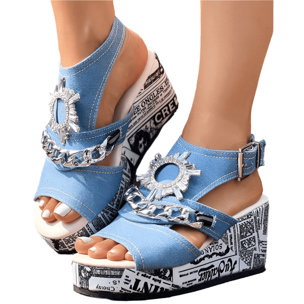 Sorbonne Denim Wedge Sandals